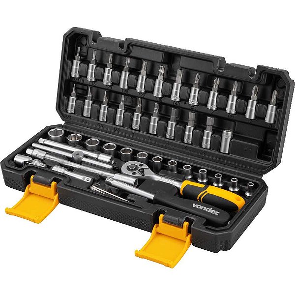 Jogo de soquetes sextavados e ponteiras com encaixe de 1/4" 4mm a 14mm com catraca 46 peças VONDER