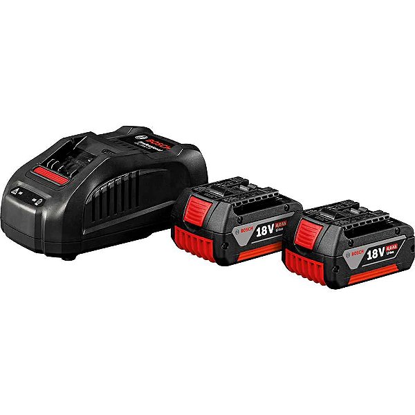 Kit com 2 baterias de íons de lítio (GBA 18V 4 Ah) e 1 carregador rápido GAL 1880 1 600 A01 5TC BOSCH