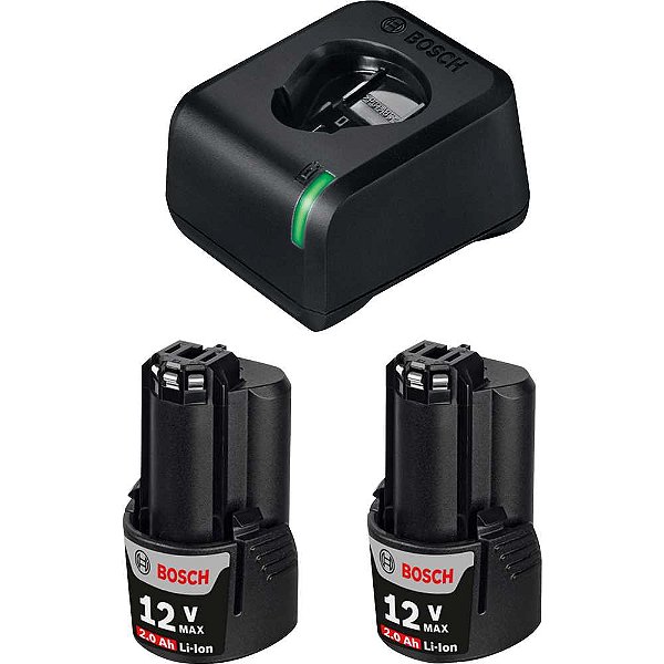 Carregador de bateria GAL 12V-20 Bivolt com 2 baterias 12V GBA 2,0 Ah 1 600 A02 1KS BOSCH