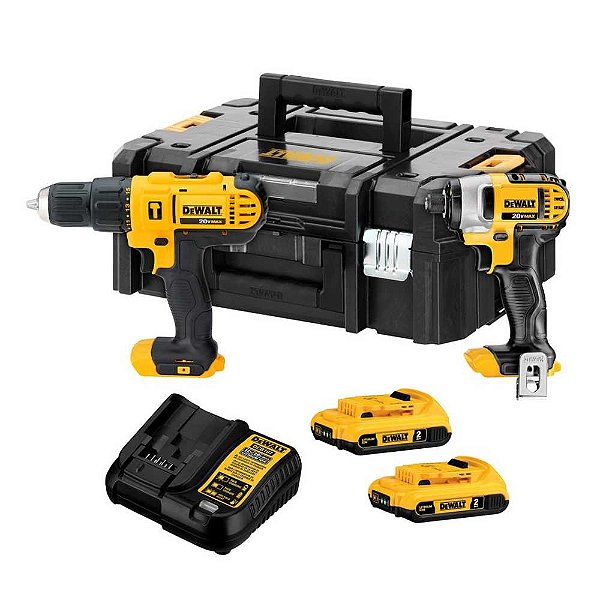 Conjunto de parafusadeira / furadeira DCD776 chave de impacto DCF885 a bateria de lítio 20V com caixa tstak referencia DCK222D2T-BR DEWALT
