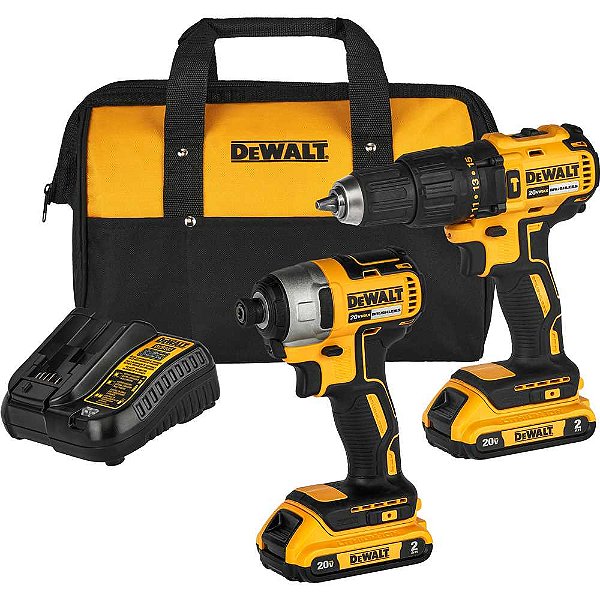 Kit parafusadeira/furadeira de impacto 1/2" e parafusadeira de impacto 1/4" com 2 baterias e carregador bivolt DCK276D2-BR DEWALT