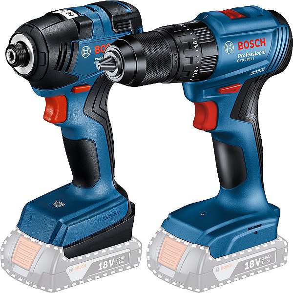 Parafusadeira/furadeira de impacto + chave de impacto (GSB 185-LI + GDR 18V-200) com maleta de alumínio 0615A0025X BOSCH
