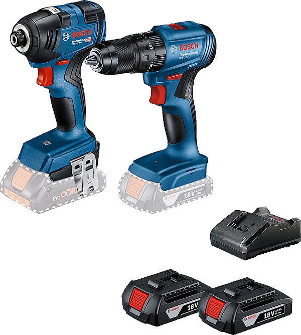 Parafusadeira/furadeira com impacto + chave de impacto (GSB 185-LI + GDR 18V-200) com maleta de alumínio 0615A0025X BOSCH