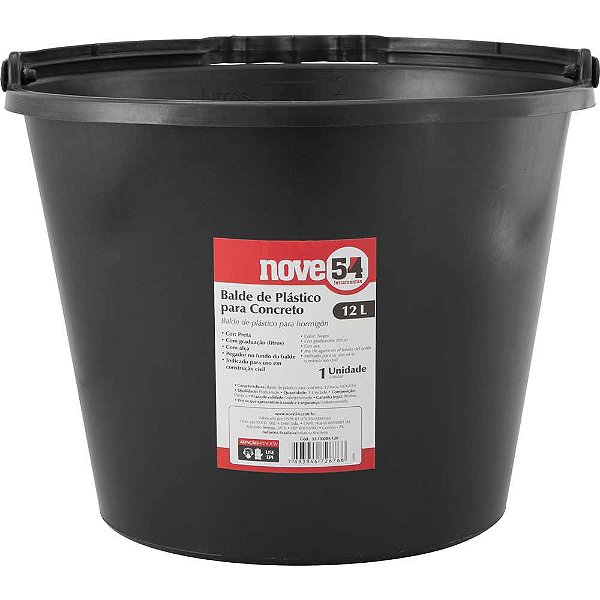 Balde de plástico para concreto 12 litros NOVE54