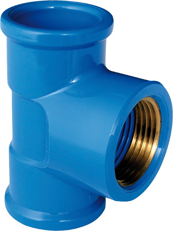 Tê em PVC soldável com bucha de latão 25mm x 3/4" azul 20104009 PLASTILIT - 20 unidades