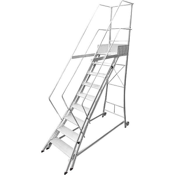 Escada trepadeira alumínio 2,06m X 2,37m 8 degraus + plataforma com 4 corrimões TR212 ALULEV