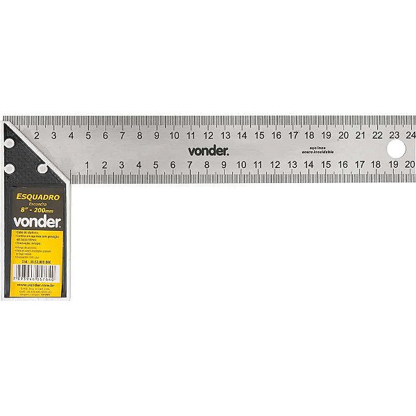 Esquadro para carpinteiro 8" com cabo de alumínio VONDER