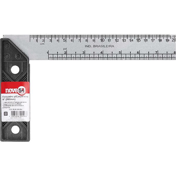 Esquadro para carpinteiro 8" com cabo plástico NOVE54