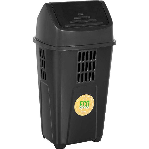 Lixeira plástica 50 litros preta basculante 757LP PLASVALE