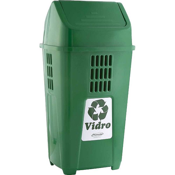 Lixeira plástica 50 litros verde basculante 757VD PLASVALE