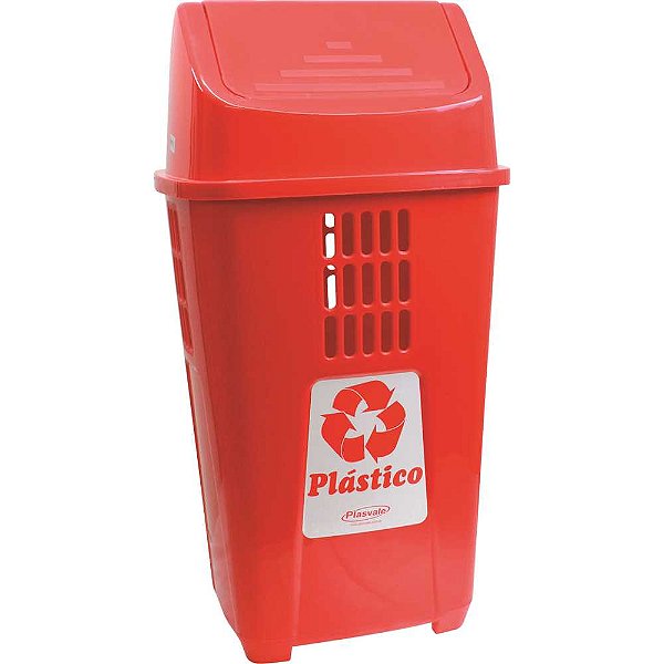 Lixeira plástica 50 litros vermelha basculante 757VM PLASVALE