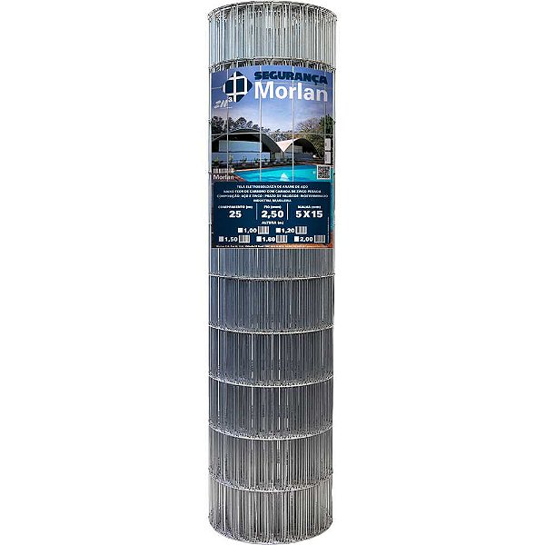 Tela alambrado malha 15cm x 5cm fio 2,5mm com 1,2m x 25m (altura x comprimento) 2375 MORLAN