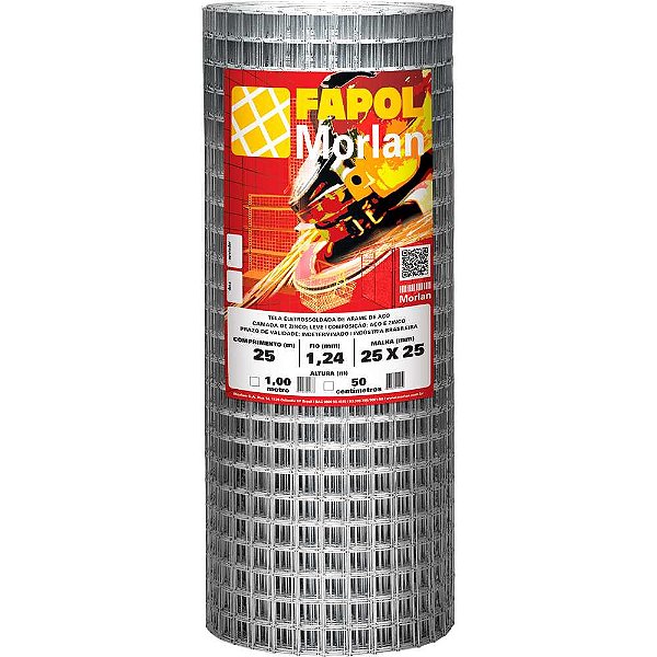 Tela alambrado multiuso malha 2,5cm x 2,5cm fio 1,2mm com 1,0m x 25m (altura x comprimento) 1237 Fapol MORLAN