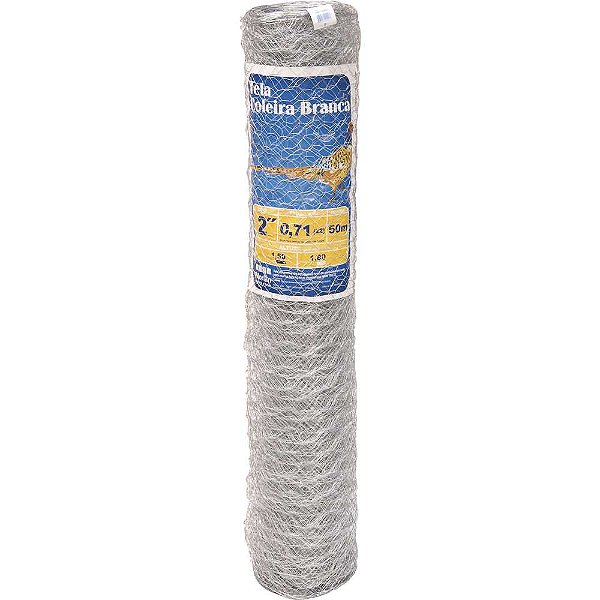 Tela metálica hexagonal galinheiro coleira branca malha 2" 22 BWG x 1,5m com 50m MORLAN