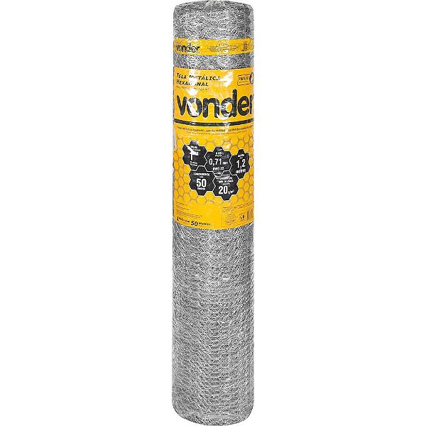 Tela metálica hexagonal pinteiro malha 1" 22 BWG x 1,2m com 50m VONDER