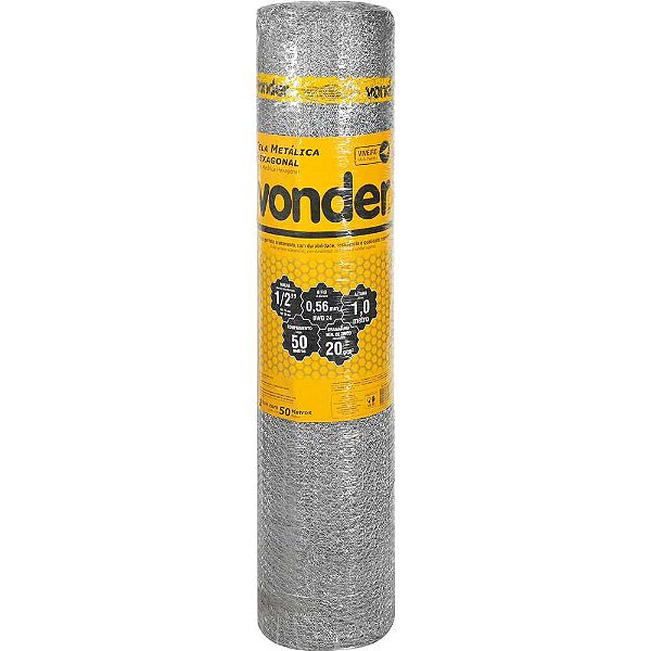 Tela metálica hexagonal viveiro malha 1/2" 24 BWG x 1,0m com 50m VONDER