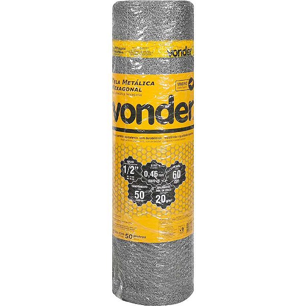 Tela metálica hexagonal viveiro malha 1/2" 26 BWG x 0,6m com 50m VONDER