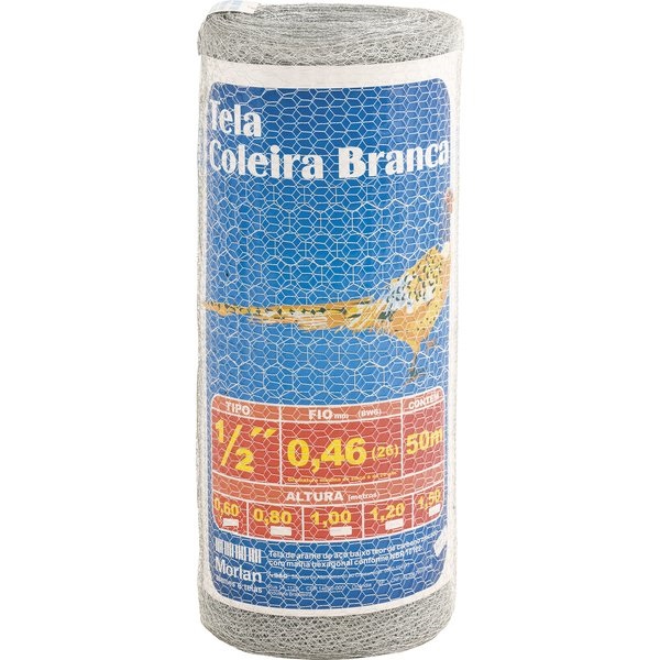 Tela metálica hexagonal viveiro malha 1/2" 26 BWG x 0,8m com 50m MORLAN