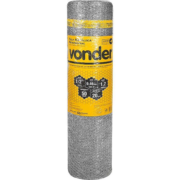 Tela metálica hexagonal viveiro malha 1/2" 26 BWG x 1,2m com 50m VONDER