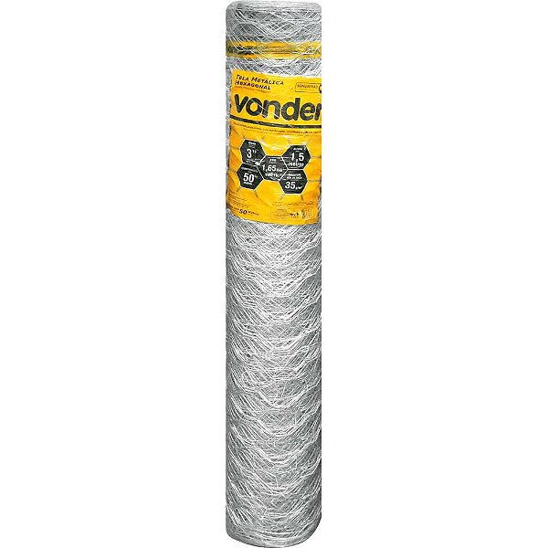 Tela metálica hexagonal mangueirão malha 3" 16 BWG x 1,5m com 50m VONDER