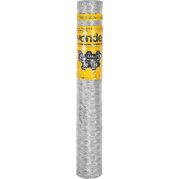 Tela metálica hexagonal galinheiro malha 2" 23 BWG x 1,8m com 50m VONDER