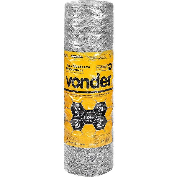 Tela metálica hexagonal mangueirão malha 3" 18 BWG x 0,8m com 50m VONDER