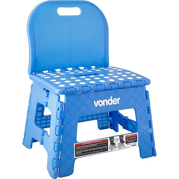 Banqueta plástica dobrável azul altura 220mm com encosto VONDER