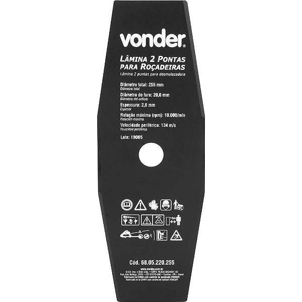 Lâmina de 2 pontas para roçadeiras 255mm x 20,0mm VONDER