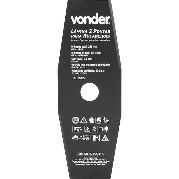 Lâmina de 2 pontas para roçadeiras 255mm x 25,4mm VONDER