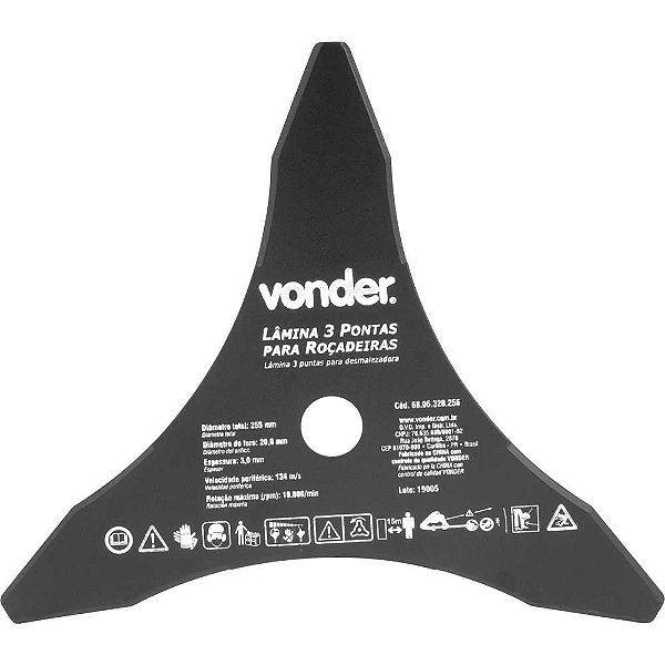 Lâmina de 3 pontas para roçadeiras 255mm x 20,0mm VONDER