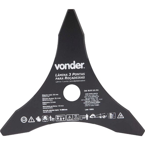 Lâmina de 3 pontas para roçadeiras 255mm x 25,4mm VONDER