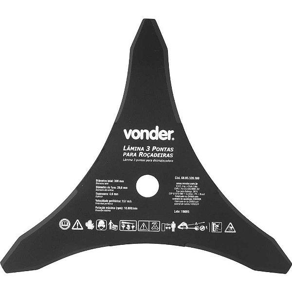 Lâmina de 3 pontas para roçadeiras 300mm x 20,0mm VONDER