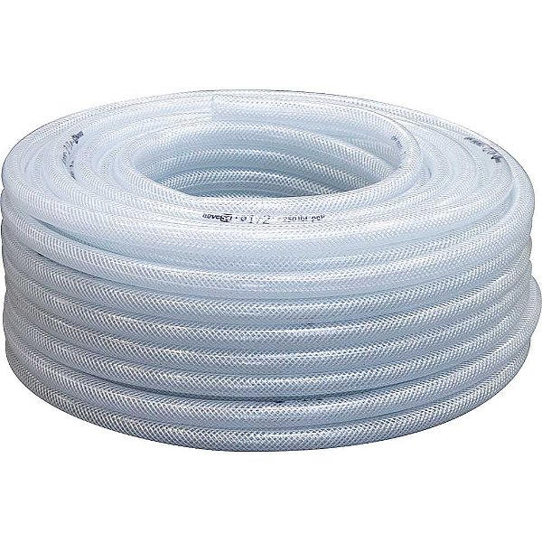 Mangueira PVC cristal trançada PTN 250 libras 1/2" rolo com 50 metros NOVE54