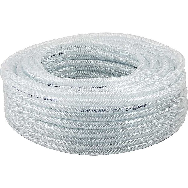 Mangueira PVC cristal trançada PTN 250 libras 1/4" rolo com 50 metros NOVE54