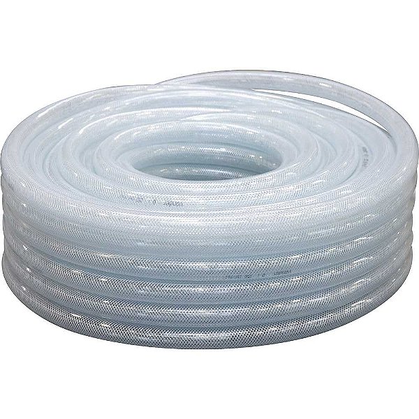 Mangueira PVC cristal trançada VPT 250 libras 1" rolo com 50 metros VONDER