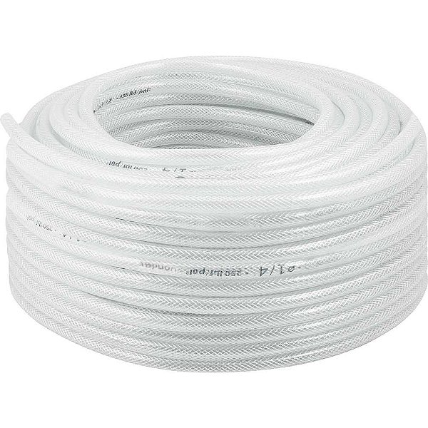 Mangueira PVC cristal trançada VPT 250 libras 1/4" rolo com 50 metros VONDER
