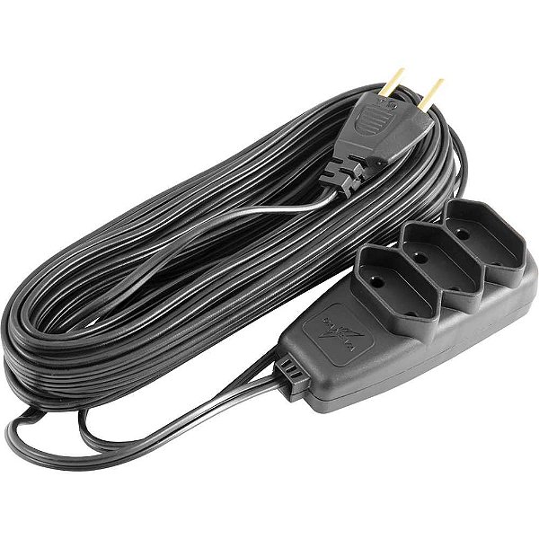 Extensão elétrica com 10 metros cordão PL 2 x 0,75 mm² 2P preta modelo Sort 1657 DANEVA