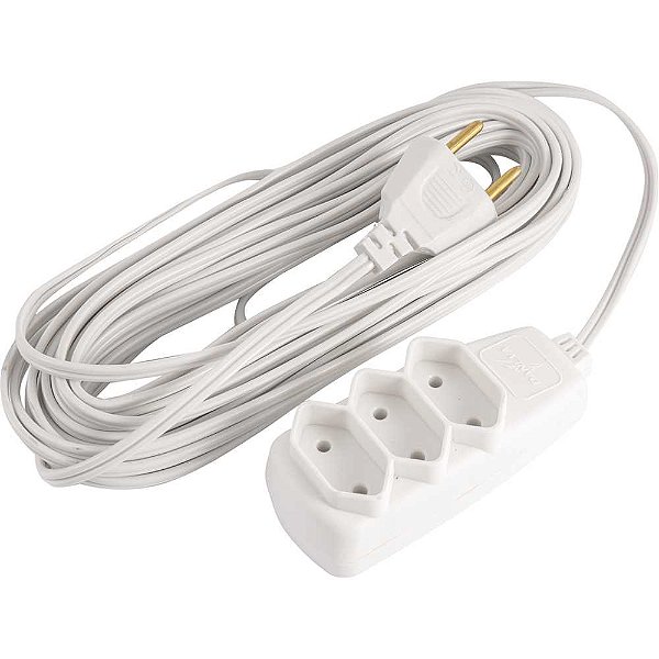 Extensão elétrica com 10 metros cordão PL 2 x 0,75 mm² 2P gelo modelo Sort 1532 DANEVA