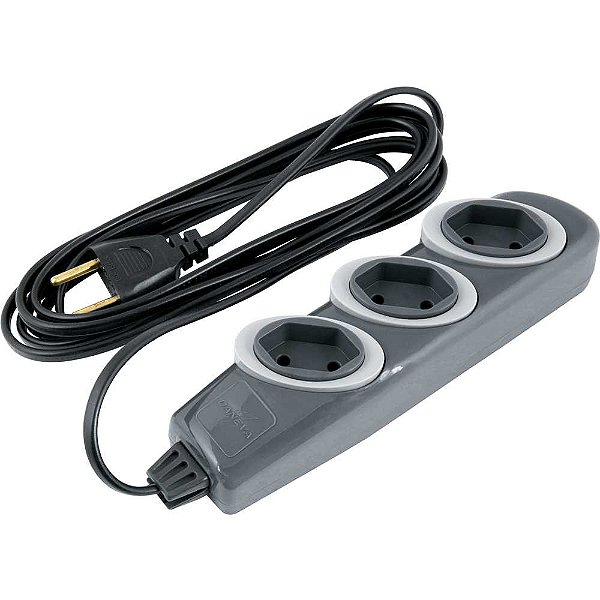 Extensão elétrica com 3 metros cabo PP 2 x 0,75 mm² 2P grafite modelo No Shock 45 1717 DANEVA