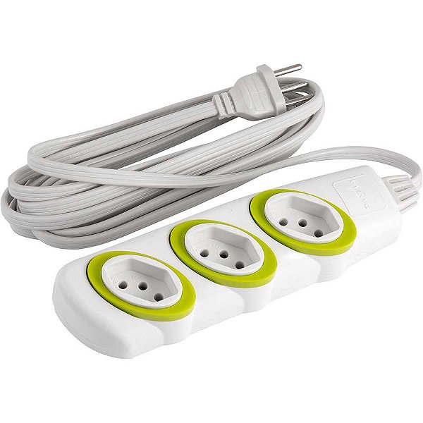 Extensão elétrica com 3 metros cabo PP 3 x 0,75 mm² 2P+T gelo modelo No Shock 45 1712 DANEVA