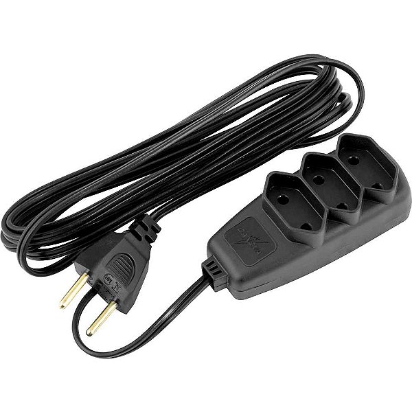 Extensão elétrica com 3 metros cordão PL 2 x 0,75 mm² 2P preta modelo Sort 1655 DANEVA