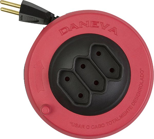 Extensão elétrica com 5 metros cabo paralelo 2 x 0,75 mm² 3 tomadas 2P 10 A com suporte enrolador Pop Spin 1495 DANEVA