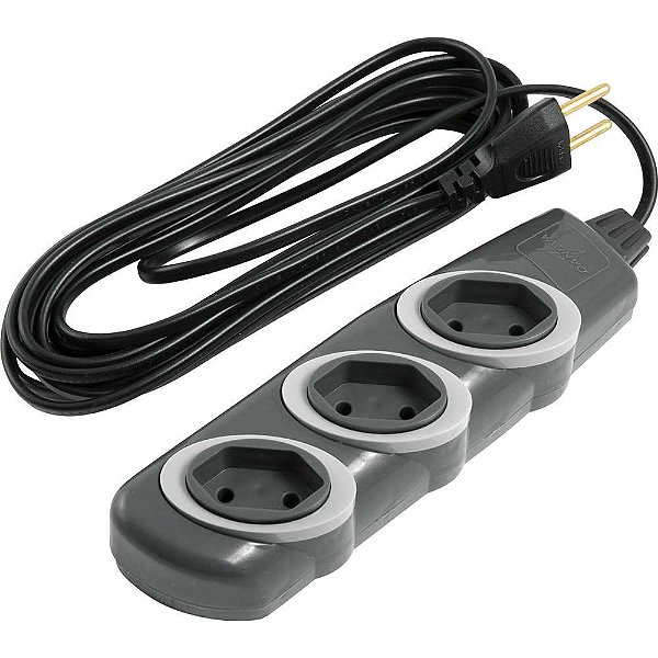 Extensão elétrica com 5 metros cabo PP 2 x 0,75 mm² 2P grafite modelo No Shock 45 1719 DANEVA