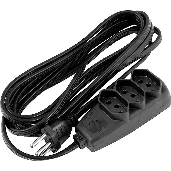 Extensão elétrica com 5 metros cabo PP 3 x 0,75 mm² 2P+T preta modelo Sort 1787 DANEVA