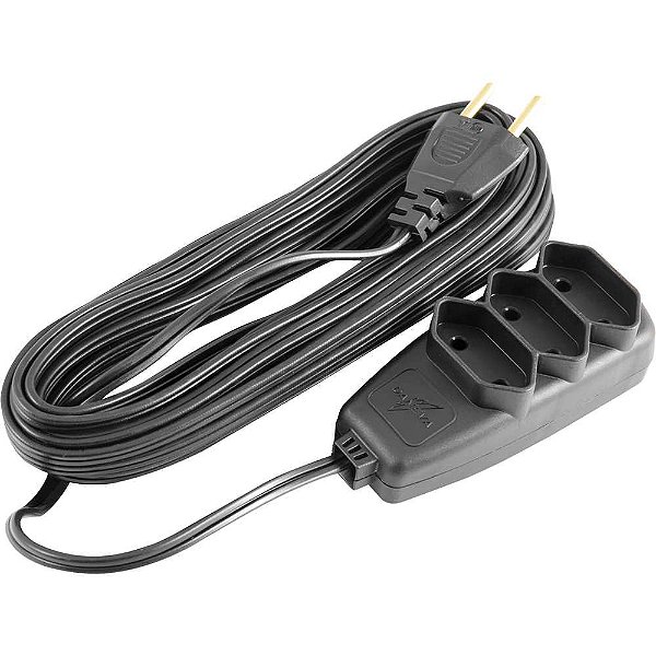 Extensão elétrica com 5 metros cordão PL 2 x 0,75 mm² 2P preta modelo Sort 1656 DANEVA
