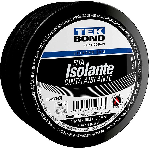 Fita isolante 19,0mm x 10m preta TEKBOND