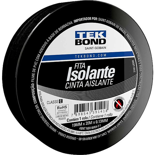 Fita isolante 19,0mm x 20m preta TEKBOND