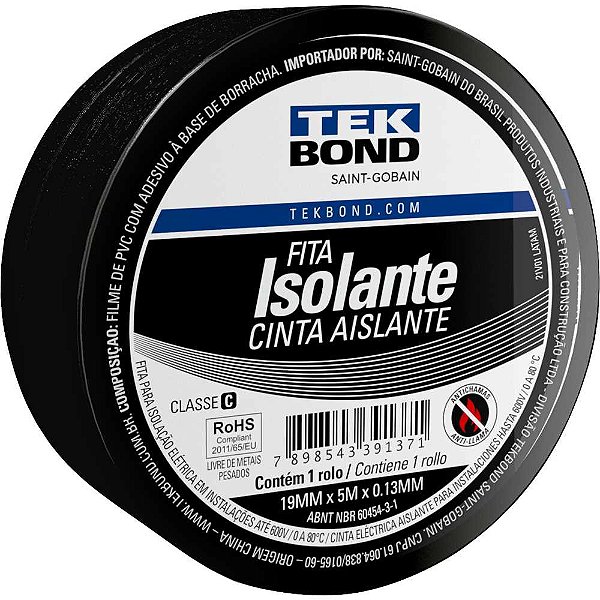 Fita isolante 19,0mm x 5m preta TEKBOND
