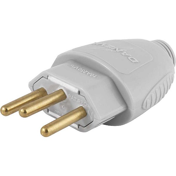 Plugue macho 2P+T 10 A cinza DN1595 DANEVA - 12 unidades