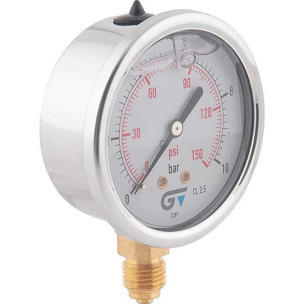Manômetro vertical 1/4" BSP 63mm com glicerina caixa em aço inox 150 lbf/pol² (psi) 3822 010 GENEBRE
